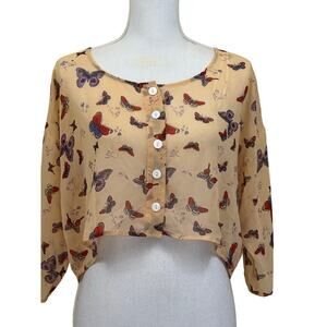 XXI cropped butterfly top, peach, small, fairycore, whimsical,‎ ethereal, dainty